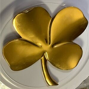 Vintage Golden Shamrock Clover Paperweight Lucky Charm Irish Decor Inspirational